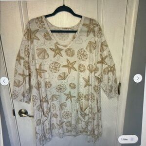 Beige Starfish Print Women's Top